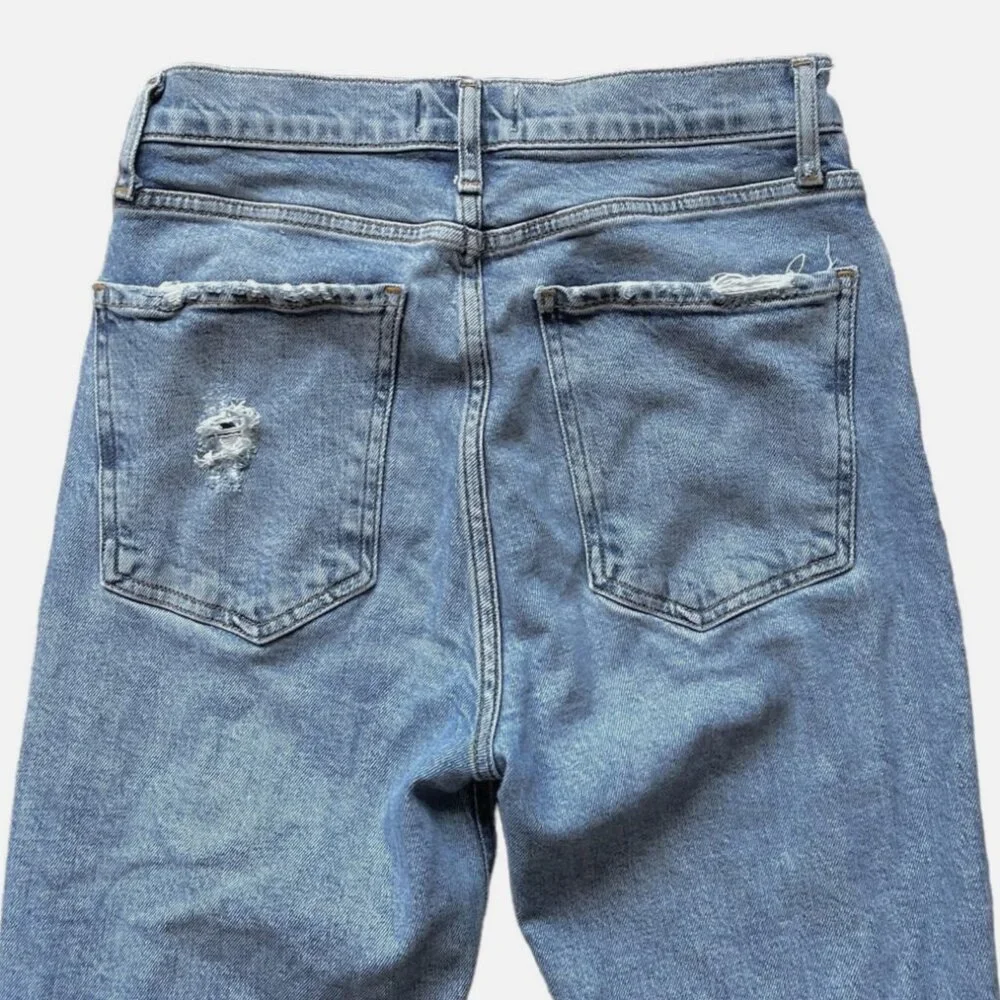 Agolde Nico Distressed Raw Hem Button Fly Medium Wash Ankle Jeans Women's 25